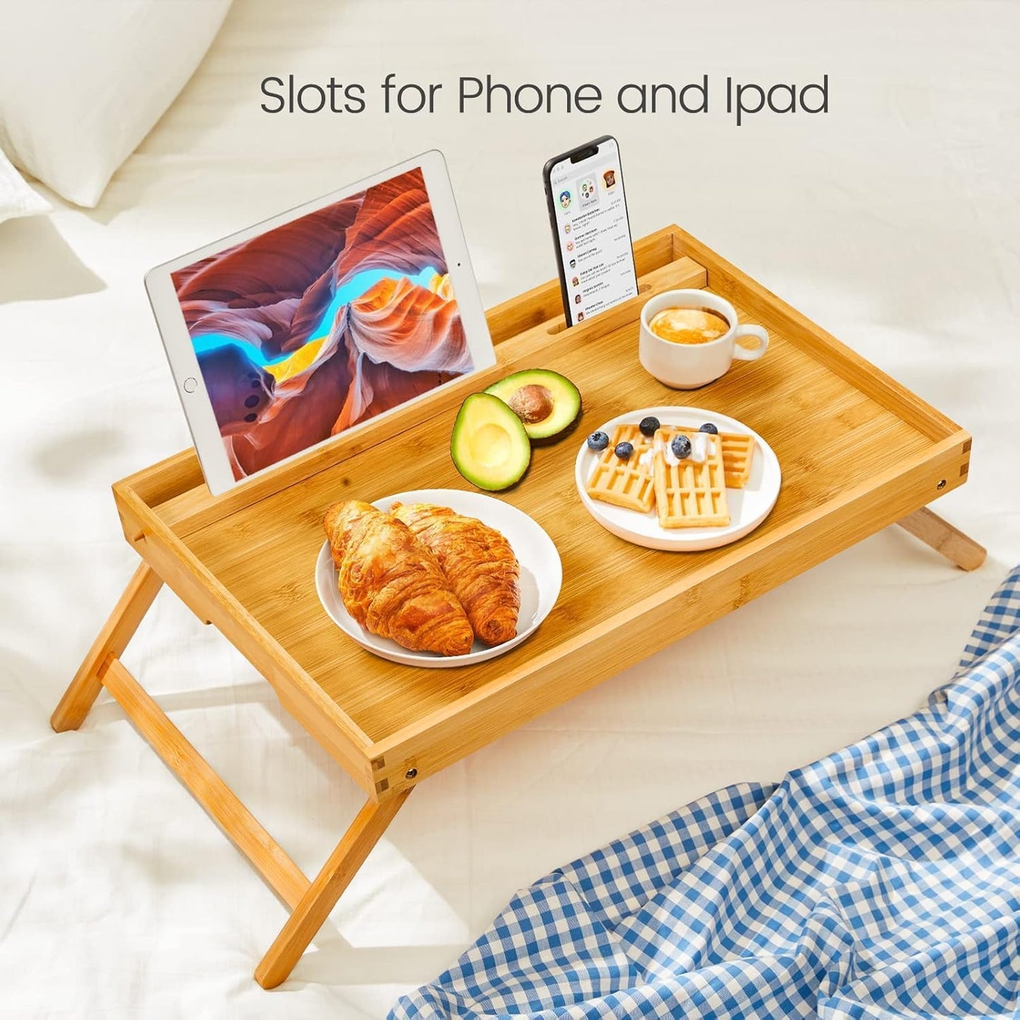 Pipishell Bamboo Bed Tray Table - Large Folding Breakfast Tray for Laptop, Snacks & Reading
