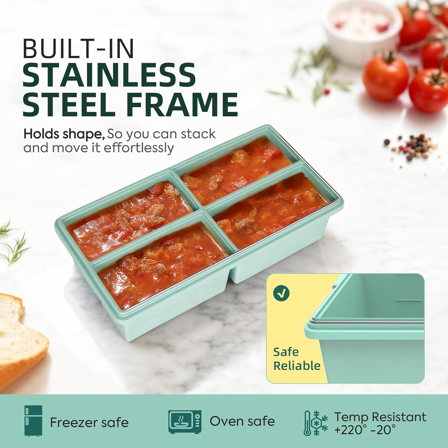 Silicone Freezer Trays with Lids by [Brand Name] - Large 1 Cup Soup & Ice Cube Molds - 2 Pack