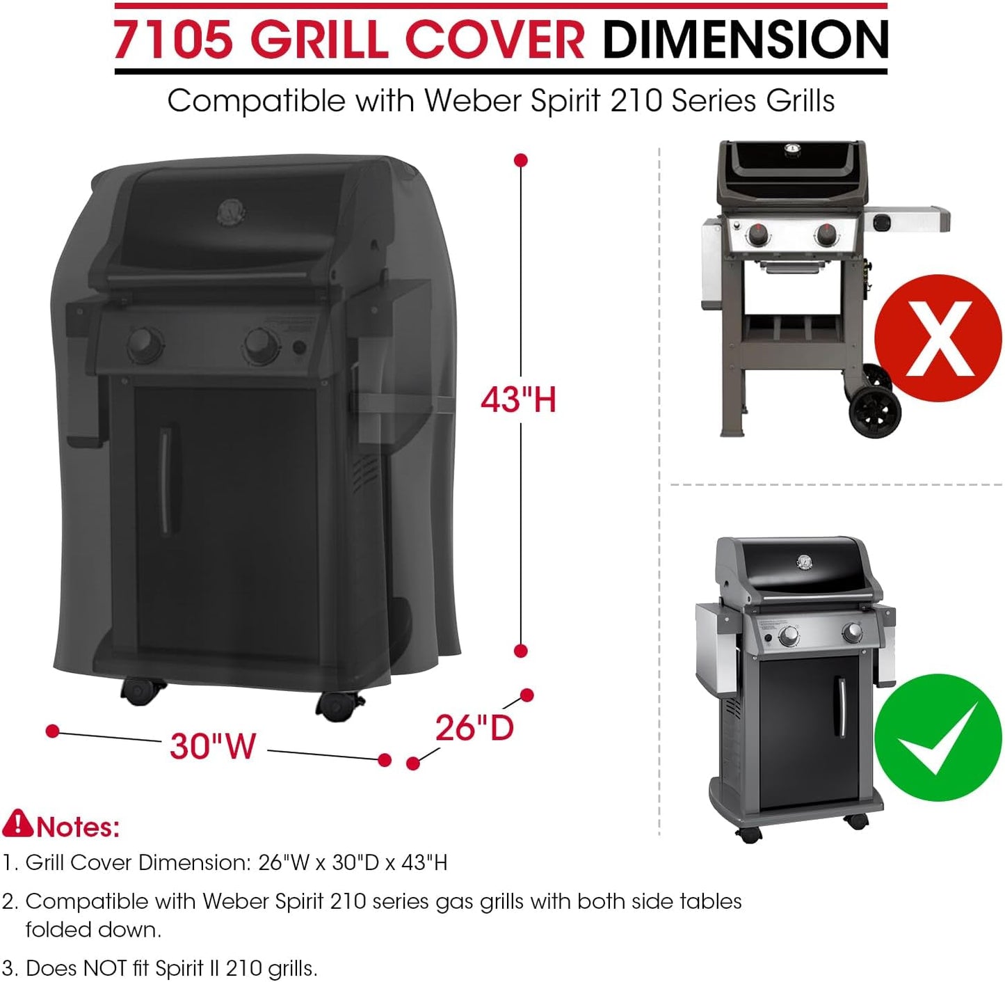 Unicook 30-Inch Grill Cover - Waterproof Vinyl & Polyester Lining for Weber Spirit 210