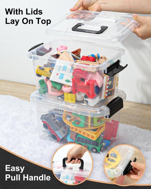 EOENVIVS Plastic Storage Bins - 7 Quart Stackable Organizer with Lids & Buckle-Up Latches | Clear, 6 Pack