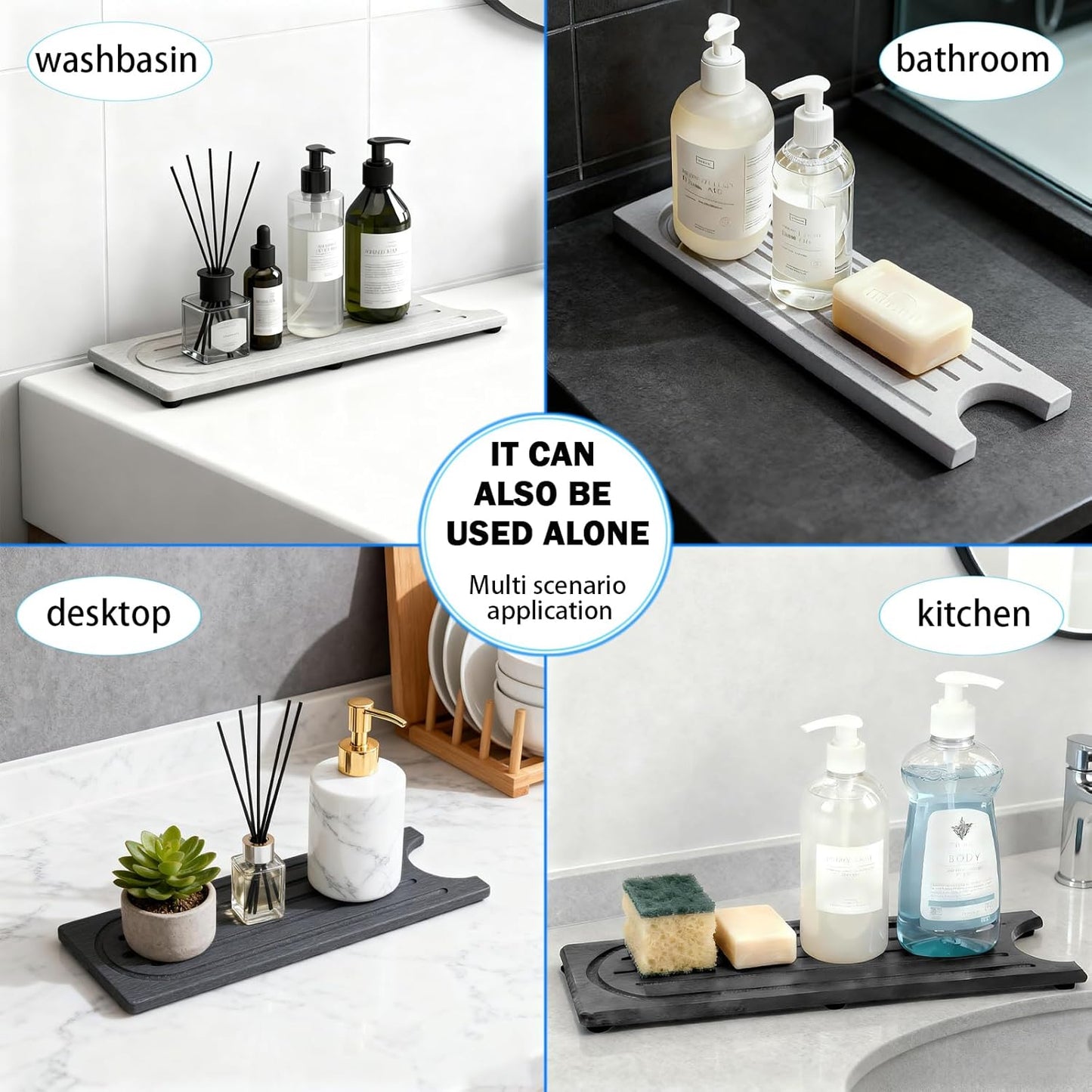 Stone Faucet Mat - Water Absorbent Diatomite Sink Tray with Raised Feet | Kitchen & Bathroom Splash Guard