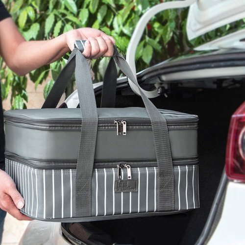 FE FUN ELEMENTS Casserole Carrier - Expandable Insulated Design for Hot or Cold Food | Fits 9" x 13" Dish, Grey