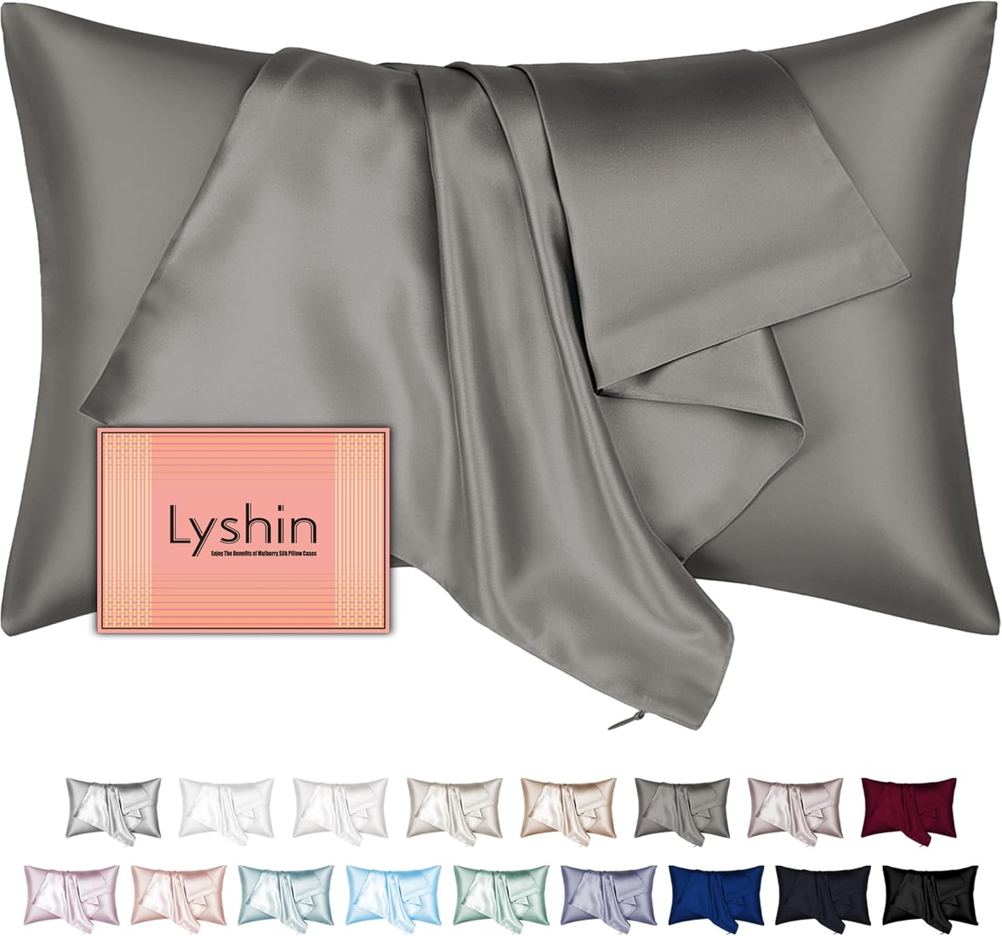 Skiennix Mulberry Silk Pillowcase - King Size, Hidden Zipper, Soft & Breathable Cooling - Dark Grey