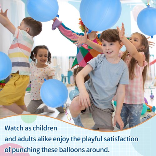 36 Pcs Blue Punch Balloons | with Rubber Band Handle for Easy Grip - Ideal for Kids’ Birthday Party Favors, Classroom & Outdoor Play(Blue)