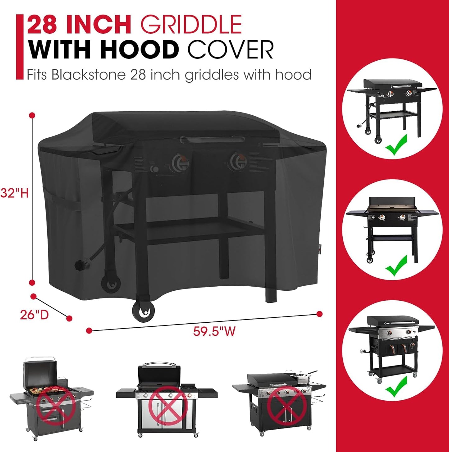Unicook Griddle Cover - Heavy Duty Waterproof Protection for Blackstone 28 Inch Cooking Station | Black