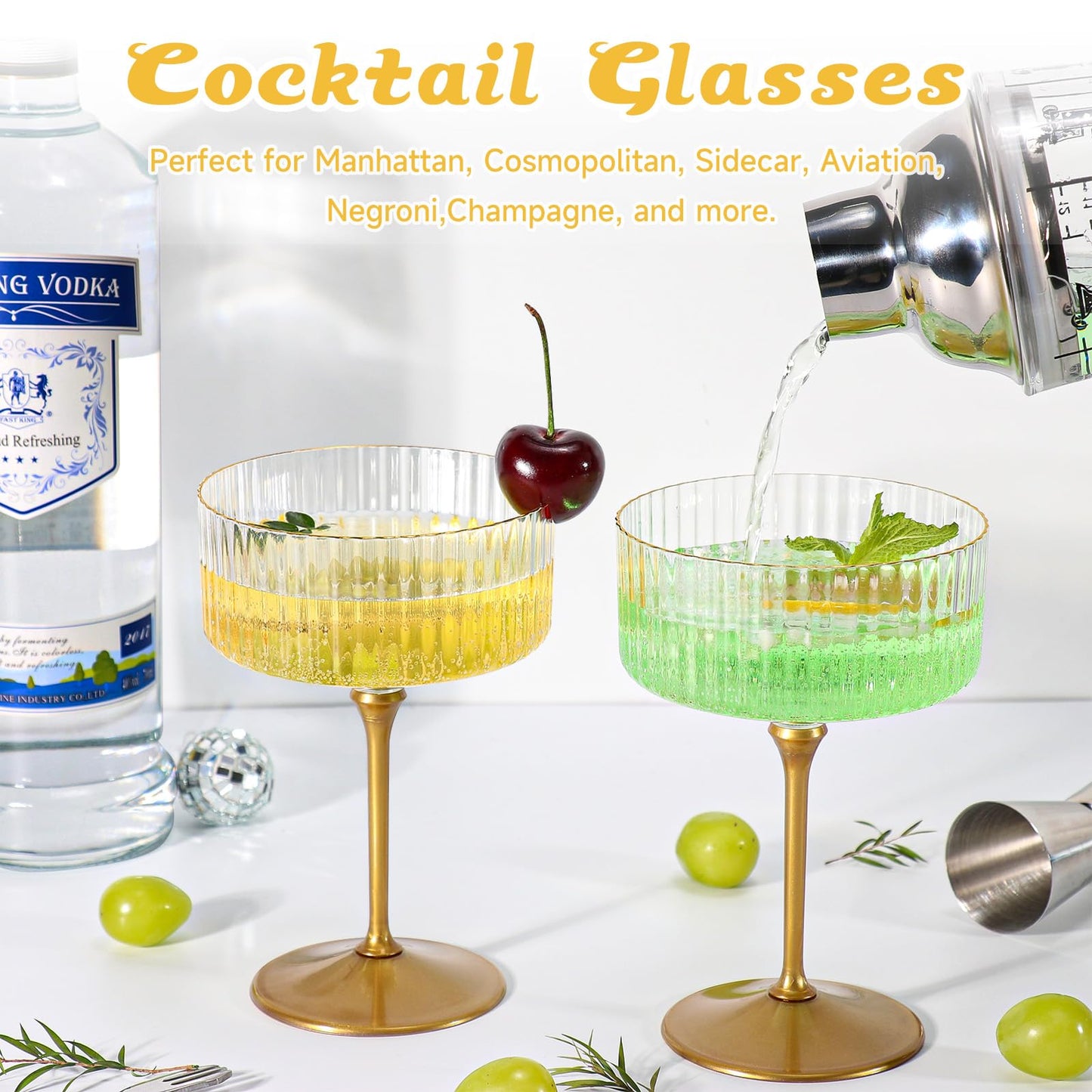 XUWAIDSGN 12 Pcs Champagne Martini Glasses 9 Oz with Gilded Removable Gold Rim Coupe Glasses Pink Martini Glasses Plastic Mimosa Vintage Coupe Glasses Set For Wedding Anniversary (12, Ribbed Gold)
