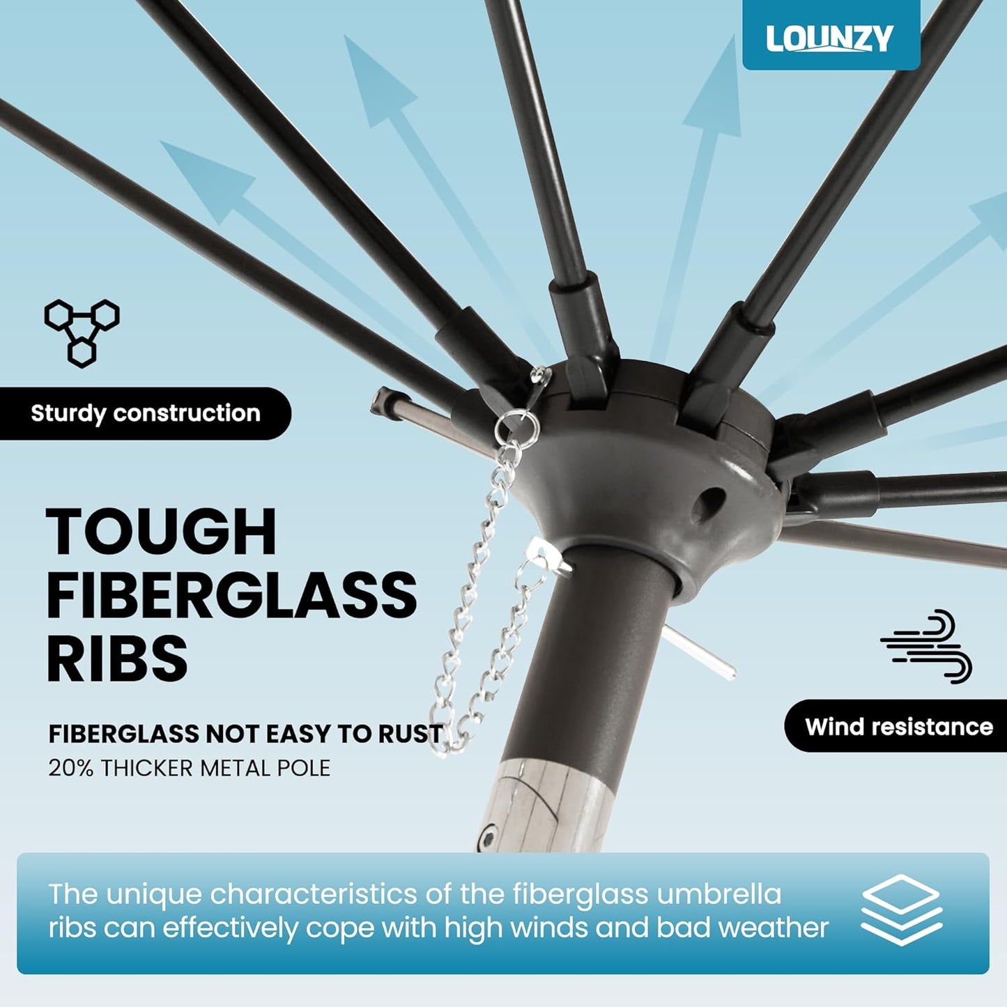 LOUNZY 9FT Large Outdoor Patio Umbrella - UV Resistant with Easy Tilt & Crank | Sturdy Fiberglass Ribs for Backyard & Pool