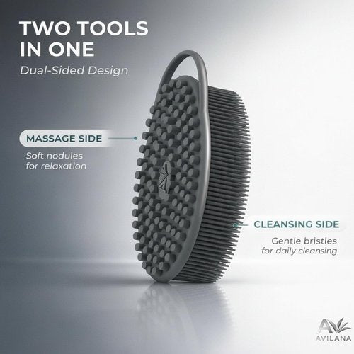 Avilana Premium Silicone Body Scrubber - SGS Certified Dual-Sided Bath Brush for Sensitive Skin | Quick-Dry Exfoliating Massage Tool