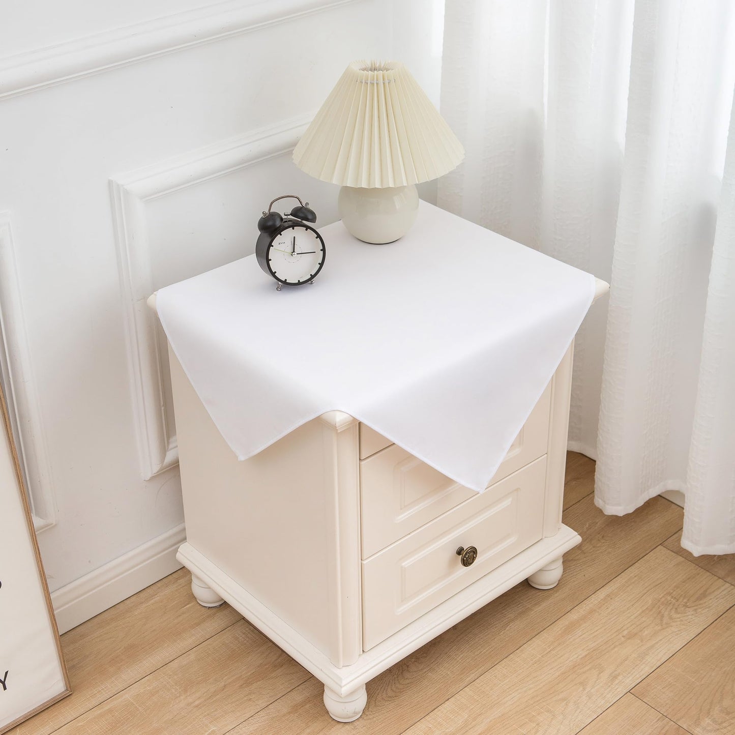 sancua 2 Pack Small Square Tablecloth 24 x 24 Inch White, Stain and Wrinkle Resistant Washable Polyester Table Cloth Decorative Solid Fabric Table Cover for Nightstand End Bedside Tables