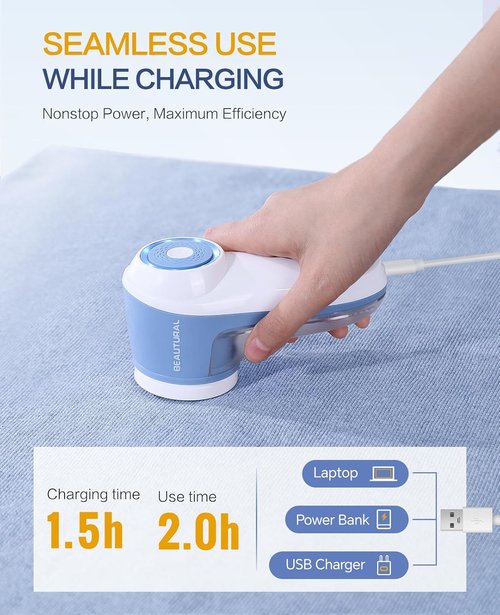 Beautural Fabric Shaver - Rechargeable Electric Lint Remover with 6-Leaf Blades for Clothes & Furniture
