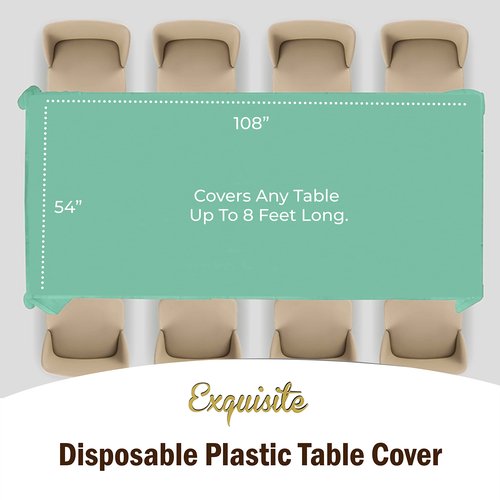 Exquisite Party Solids 6-Pack Premium Plastic Tablecloth 54in. x 108in. Rectangle Plastic Table Cover - Mint