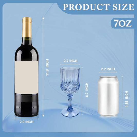 LEYIQU Plastic Wine Glasses, Plastic Goblets Vintage Style Cordial Unbreakable Drinking Glasses, Reusable Drinkware for Wedding Reception, Grand Event Party Supplies (100, Blue)