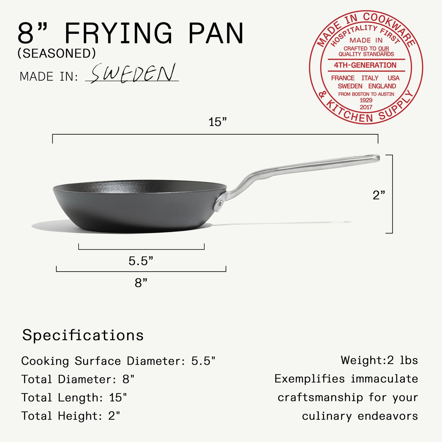 Made In Cookware - Seasoned 8" Carbon Steel Frying Pan - (Like Cast Iron, but Better) - Professional Cookware - Crafted in Sweden - Induction Compatible