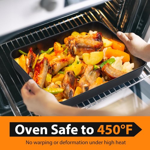 E-far Nonstick Baking Pans Set with Lids - 3 Rectangular Sheet Cake Pans (12.5/10.5/9.4 Inch)
