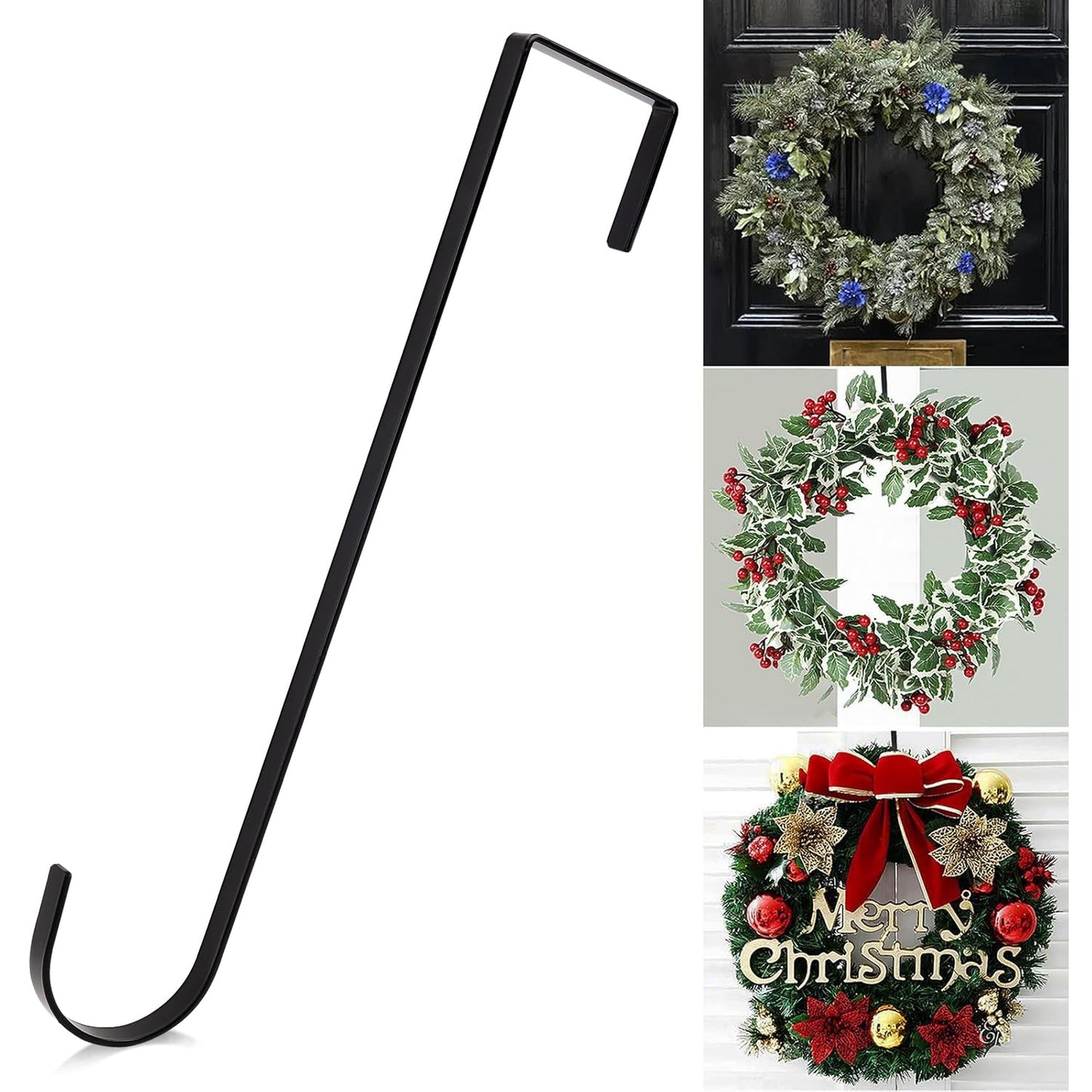 Vhxmaizxn 12 in Wreath Hanger Black Wreath Hangers for Front Door Wreaths Hangers Hook Over The Door Hook for Christmas Wreaths Holder Xmas Halloween Easter Home Outdoor Decorations