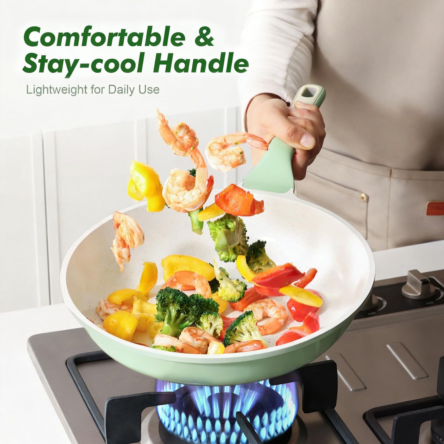 SENSARTE Nonstick Ceramic Frying Pan 10-Inch, Healthy Non Toxic Skillet, Induction Compatible Omelet Pan with Heat Resistant Handle, Dishwasher Safe, PFAS-Free, Green