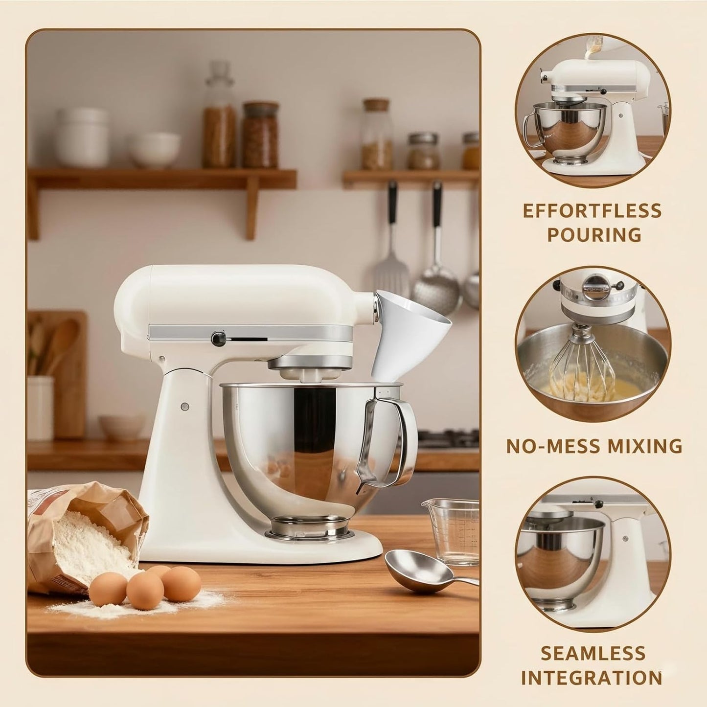 KitchenAid Flour Funnel - Easy-Pour Stand Mixer Attachment for 4.5–5 Qt Models | Dishwasher-Safe (White)