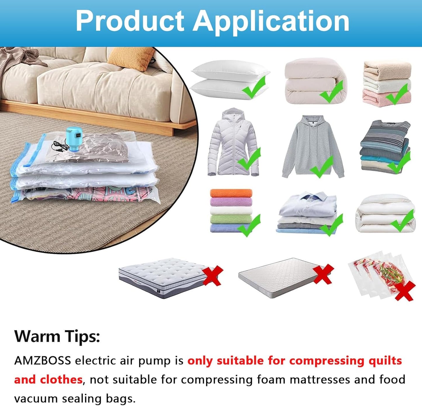 Skiennix Electric Vacuum Pump - Portable Storage Solution for Clothing & Bedding - Blue (No Bags)