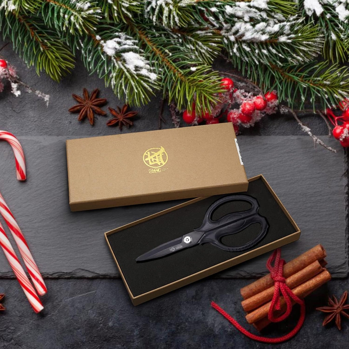 MITSUMOTO SAKARI Kitchen Scissors - Heavy Duty Black Titanium Plated | Multipurpose Cooking & Herb Tool
