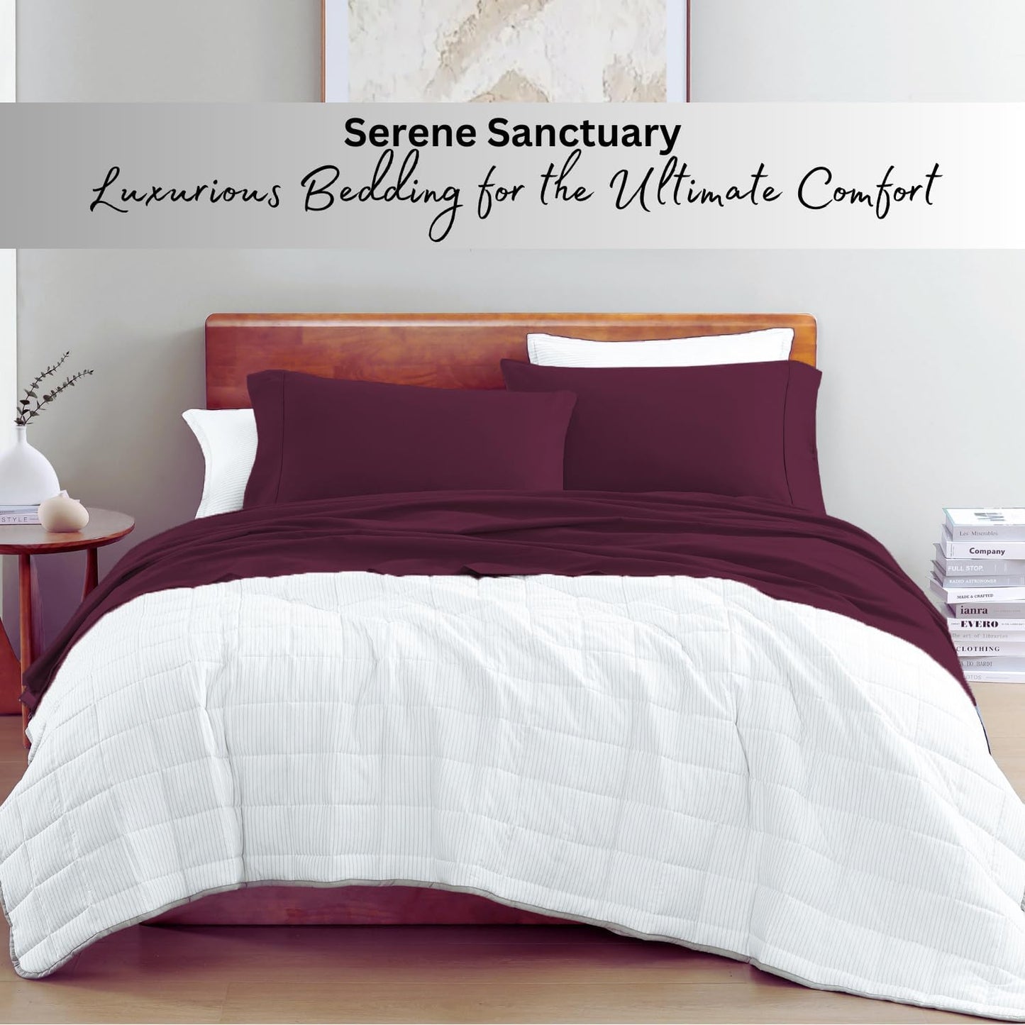 LANE LINEN 100% Organic Cotton King Size Sheets - Soft, Machine Washable, Eco-Friendly Percale in Windsor Wine