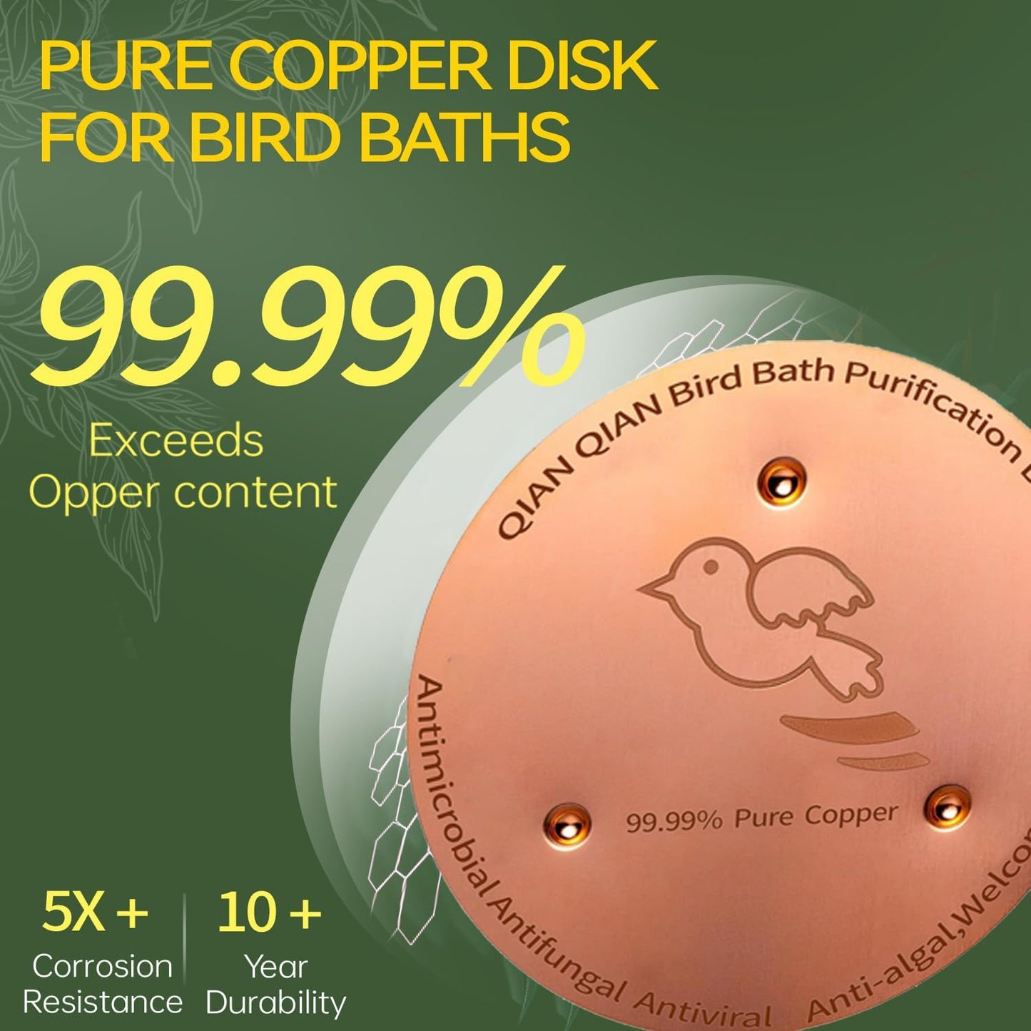 Skiennix Copper Bird Bath Purification Disk - Triple-Point Support for Clean Water | Universal Fit