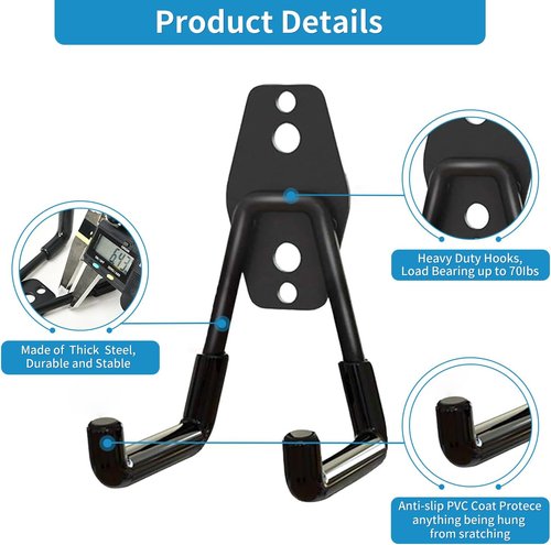 GeeWatom Garage Storage Utility Hooks - Durable Steel Wall Mount Tool Organizer | 2 Pack (Black)
