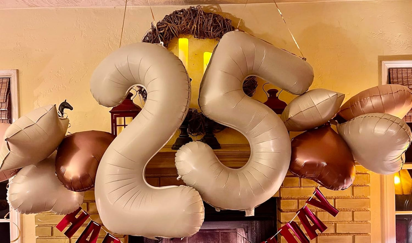 Skiennix 40-Inch Light Brown Number Balloons - Perfect for 2nd, 12th, 21st Birthday Celebrations & Events