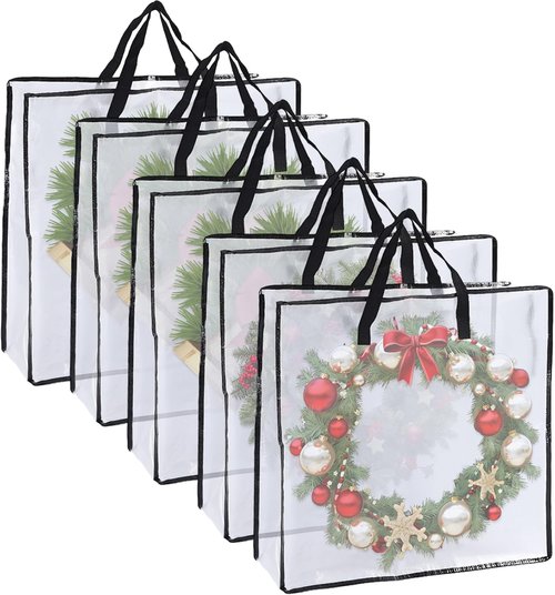 Clear Plastic Wreath Storage Bags by [Brand Name] - 5 Pack, 26” Size with Sturdy Handles for Holiday Decor