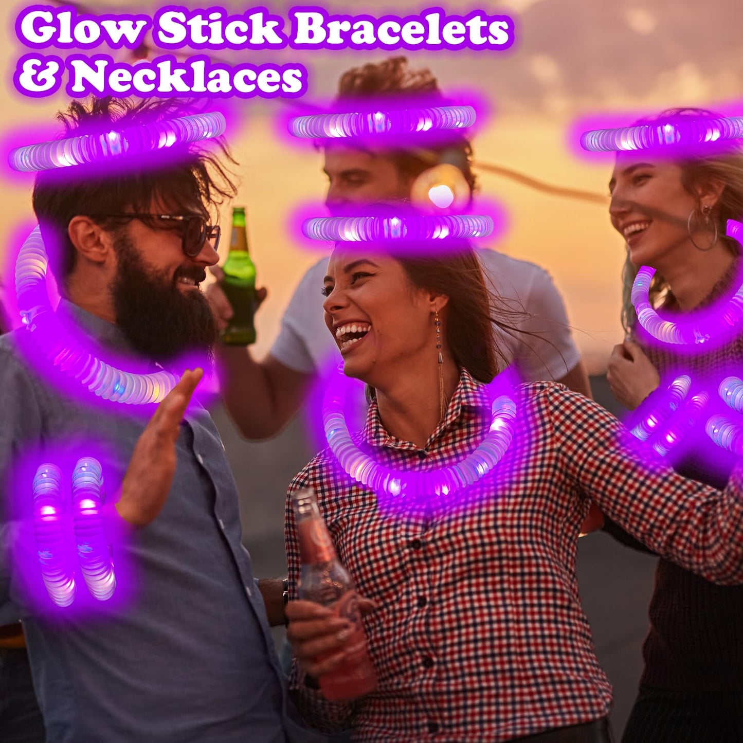 Purple Glow Sticks Pop Tubes,12-24PCS Light Up Necklaces & Bracelets,Mardi Gras Party Favors Accessories Decorations,Glow Birthday Wedding Carnival Valentines Day Party Supplies for Kids & Adults