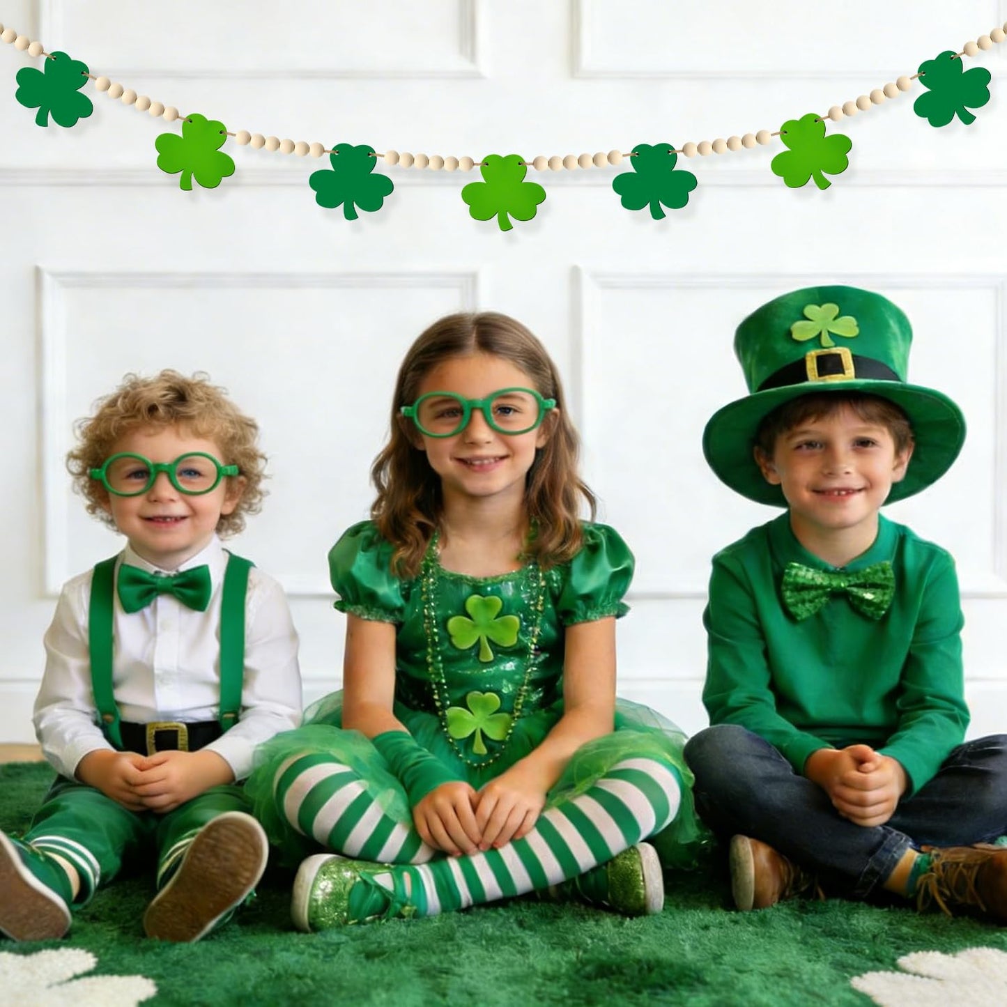 St Patricks Day Decorations St Patricks Day Decor Pre-Assembled Irish Wooden Beads Shamrock Garland Decorations for Mantel Wall Decor March Celebration Home Party Birthday