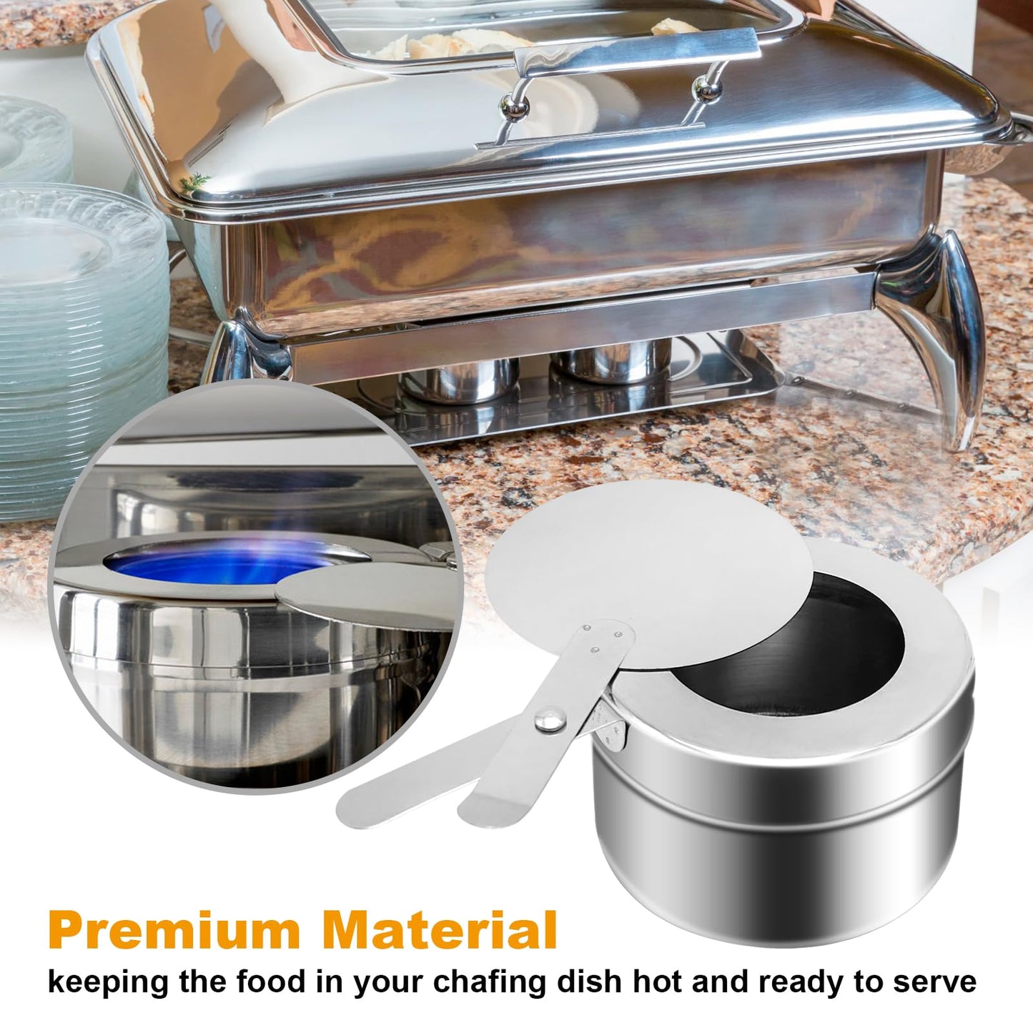 Stainless Steel Fuel Holder, Chafing Wick Fuel Holder with Cover, Buffet Warmer Warming Trays Perfect for Buffets Catering Events Party Supplies (4)
