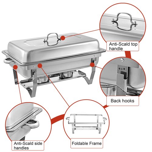 Chafing Dishes for Buffet 4 Pack 9 Quart Stainless Steel Chafer Buffet Servers and Warmers Set with Folding Frame for Weddings Parties Banquets Catering Events