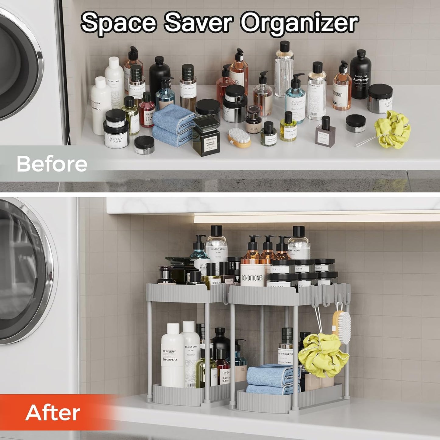 Ukeetap Multi-Purpose Pull-Out Storage Organizers - Under Sink & Cabinet Solution | 12.8 Inch, Grey