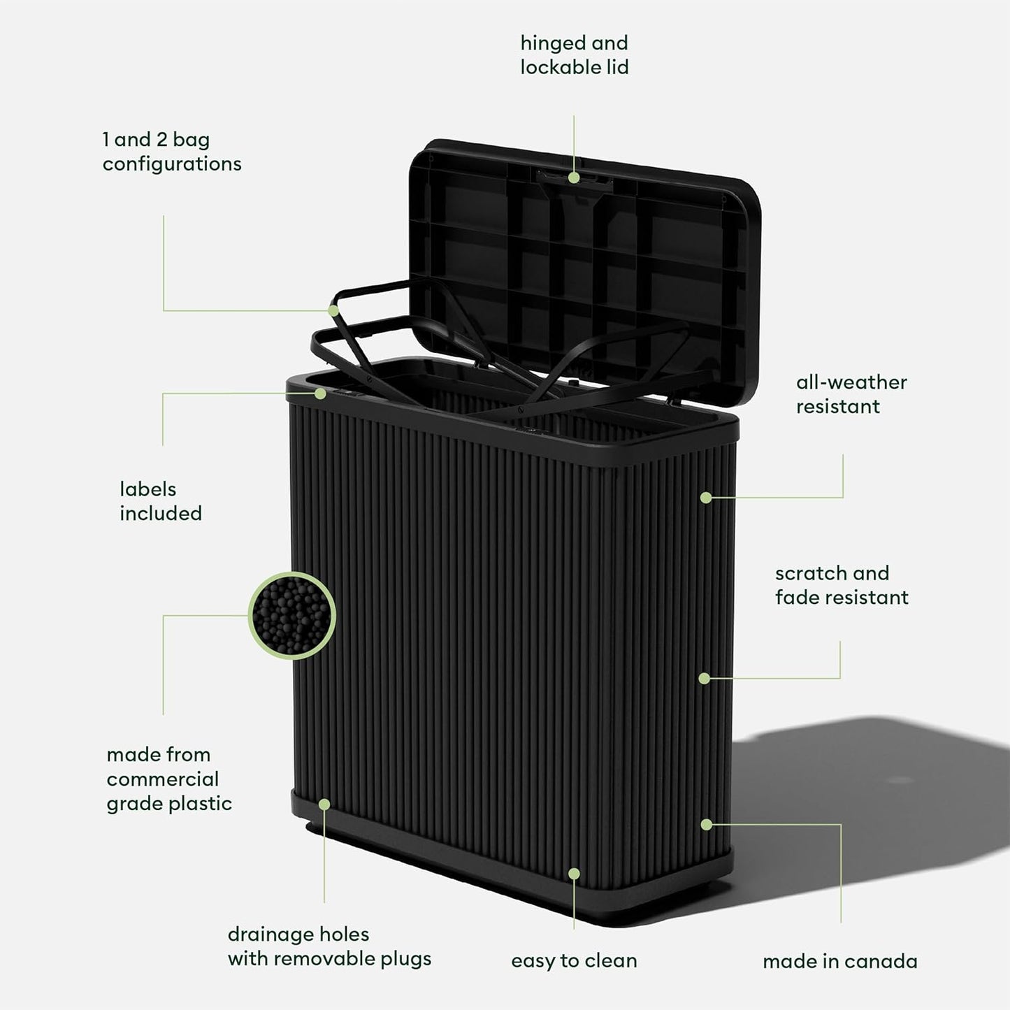 Veradek Tambour Series Outdoor Trash Can - All-Weather Waste Bin with Lid | 30 Gallon Dual Bag System for Patio & BBQs