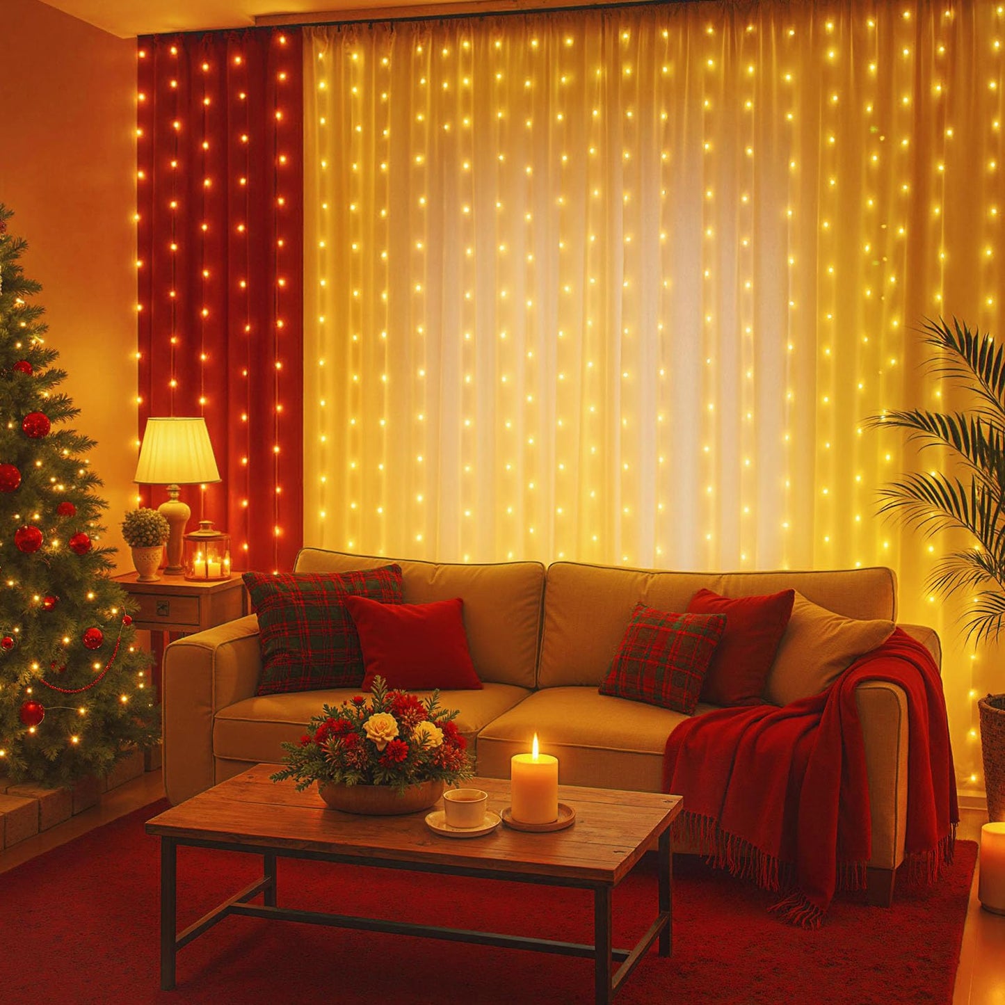 DomeStar 300 LED Curtain Lights for Bedroom, 9.8 x 9.8 FT Fairy Lights with 8 Modes Remote, Plug‑in Design for Holiday Hanging Wall Garden Party Birthday Ambient Decor (Warm White)