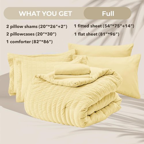 HYMOKEGE Yellow Full Size Comforter Set - 7-Piece All-Season Luxury Bedding with Sheets & Pillowcases