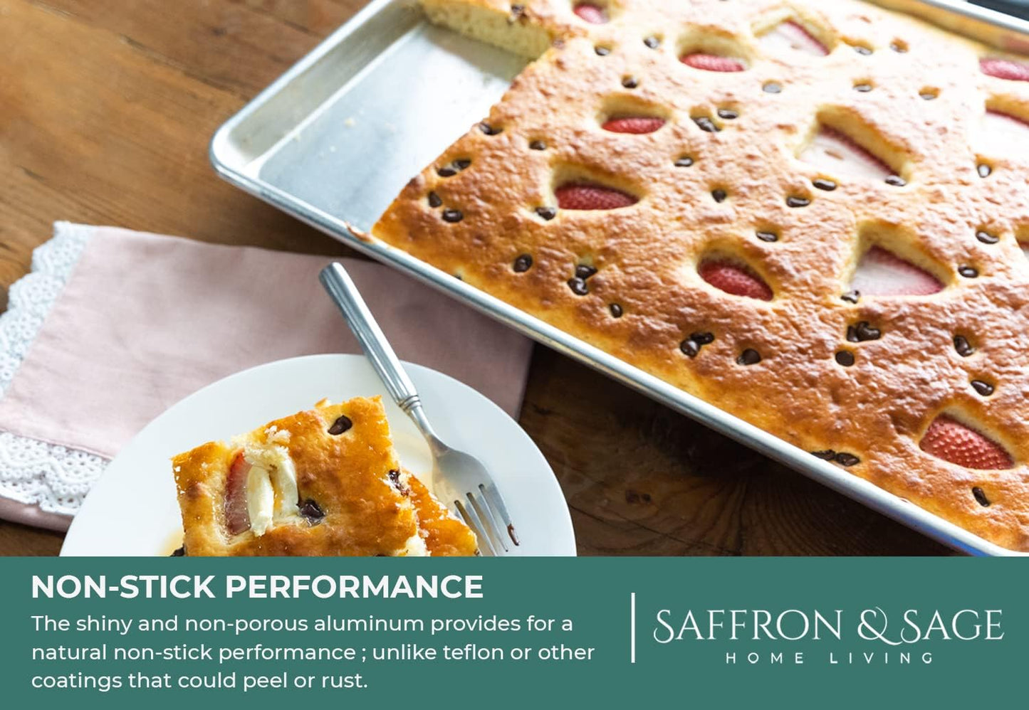 Saffron & Sage Home Living Commercial Quality Cookie Sheet Pan - 18x13 Heavy-Duty Aluminum Set (2 Pack)