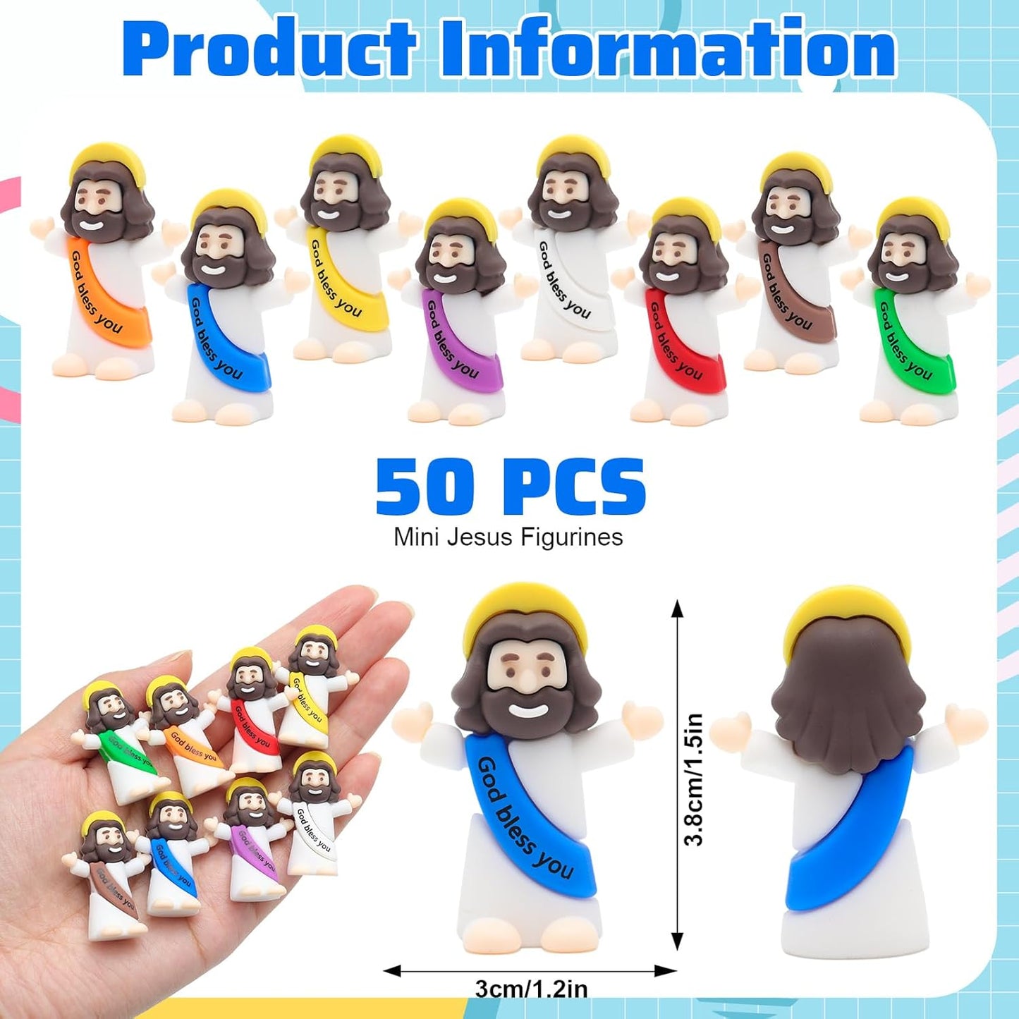 Yelakey Mini Jesus Figures - 50 Classic Tiny Jesus Figurines for Baptism & Easter Decor