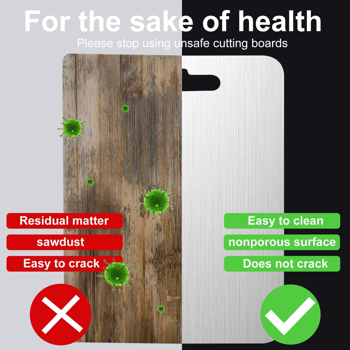 304 Stainless Steel Cutting board, Double Sided Metal Cutting Boards for Kitchen Meat Vegetables & Fruits Chopping Board Dishwasher Safe Easy to Clean(M-11.81 * 7.87in)