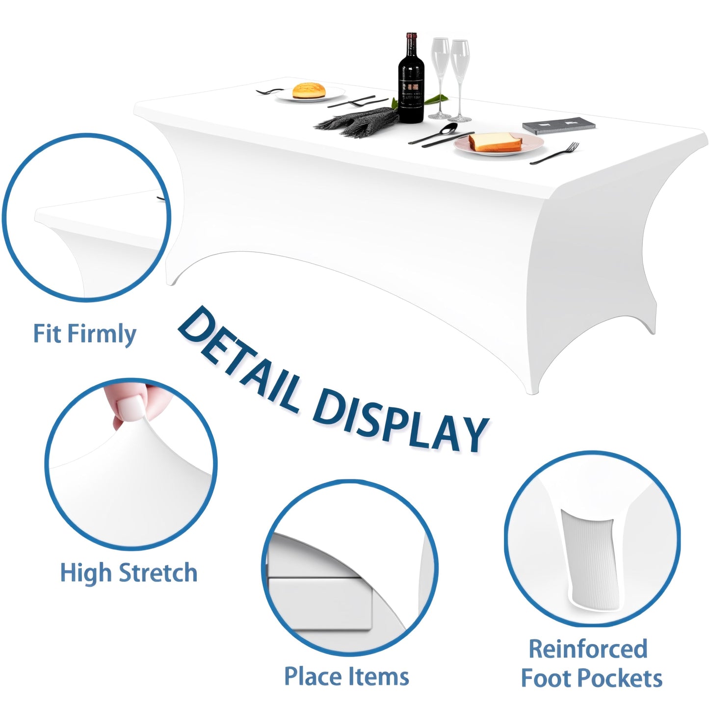 Lemict 6FT White Table Cloth - 10 Pack Fitted Stretch Rectangle Spandex Tablecloth, Washable Table Cover for Party, Picnic, Wedding, Banquet, Birthday and Festival(30" x 72")