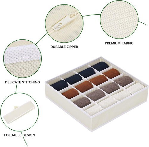 Homsorout Drawer Organizer - Large Fabric Divider for Clothing, Socks & Accessories - Beige