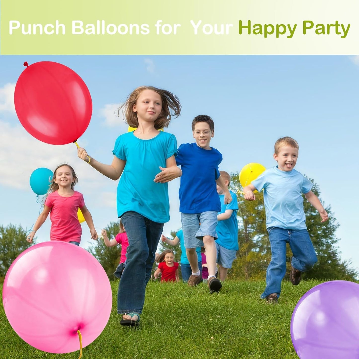 Skiennix Punch Balloons - Thickened Neon Heavy-Duty Balloons with Rubber Band Handle - 30pcs for Kids' Parties