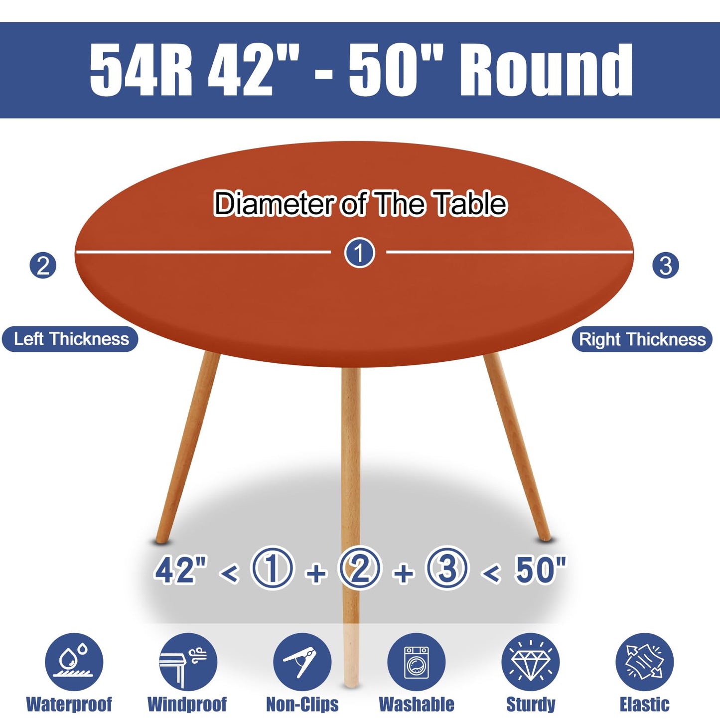 Moosfor Round Spandex Tablecloth, Elastic Fitted Waterproof Tablecloths for 42"-50" Tables, Stretch Washable Picnic Table Cover for Camping, Dining, Indoor and Outdoor, Rust