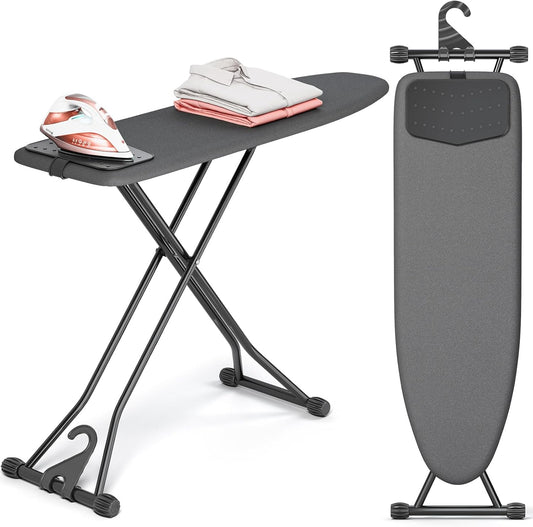 APEXCHASER Compact Ironing Board - Foldable Design with Heat Resistant Cover | 7 Height Adjustments, 13x43 Black