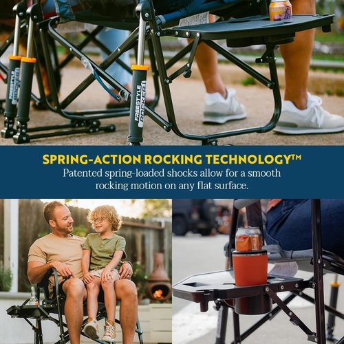 GCI Outdoor Freestyle Rocker Camping Chair - Portable Folding Design with Side Table, Drink Holder & Comfortable Backrest | Heathered Indigo