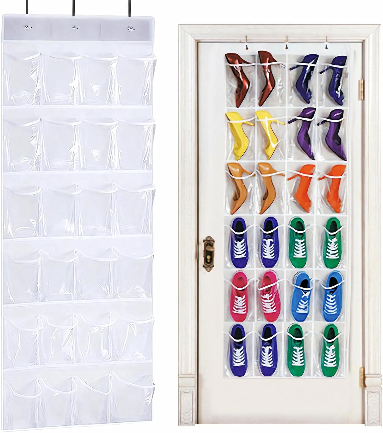 Skiennix 24-Pocket Over-The-Door Shoe Organiser - Heavy-Duty Folding Mesh Holder for Bedroom & Bathroom