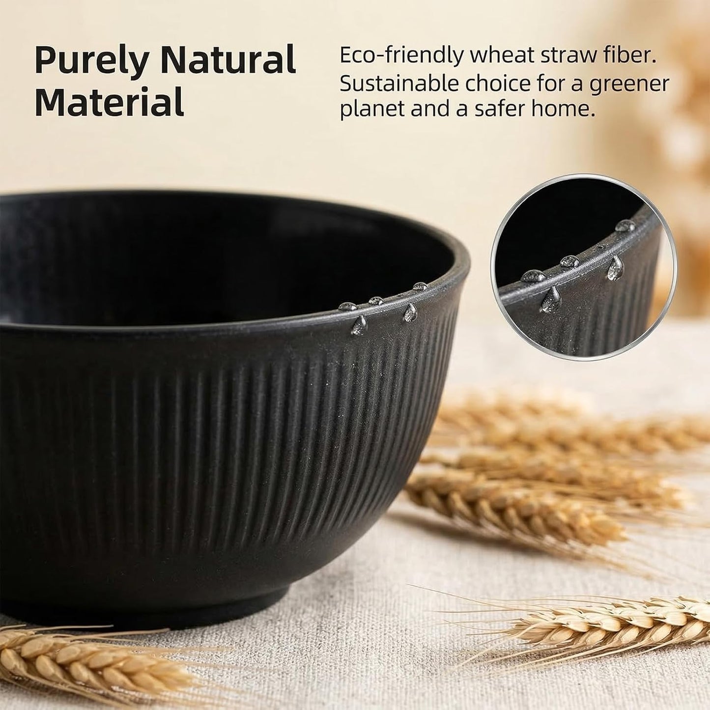 Skiennix 36-Piece Wheat Straw Dinnerware Set - Unbreakable Plates, Bowls & Cups | Dishwasher & Microwave Safe, Black