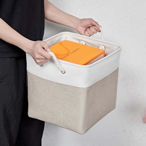 ISEMINGLA 13 x 13 Inch Storage Cubes，6 Pack Cube Storage Bins for Shelves，Fabric Collapsible Storage Bins with Handles, Foldable Storage Basket for Organizing Clothes, Toys, Books (White&Beige)