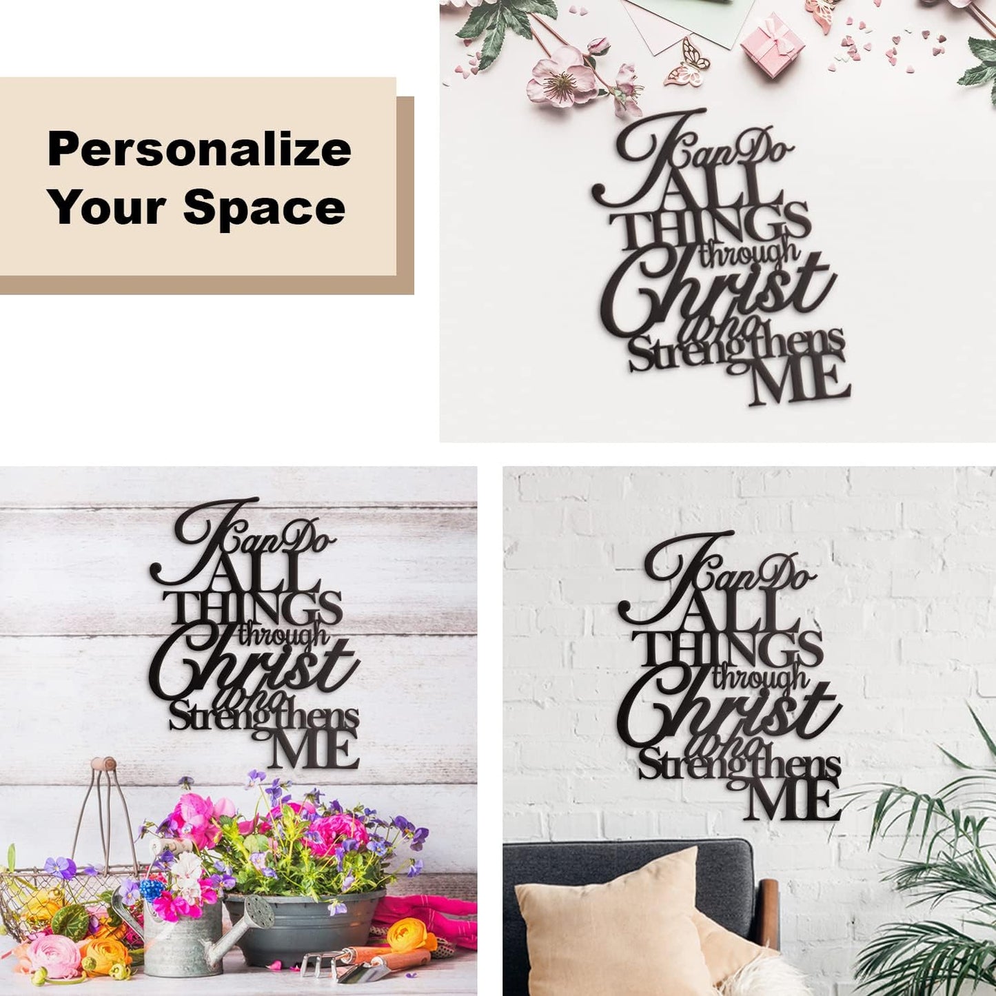 Metal Wall Art by I Can Do All Things | Philippians 4:13 Christian Decor - 17” x 13”