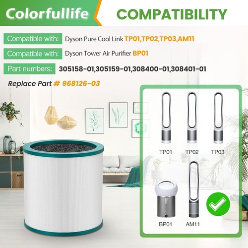 Dyson TP01 Replacement Filter - Compatible with TP01, TP02, TP03, AM11, BP01 Models - 2 Pack